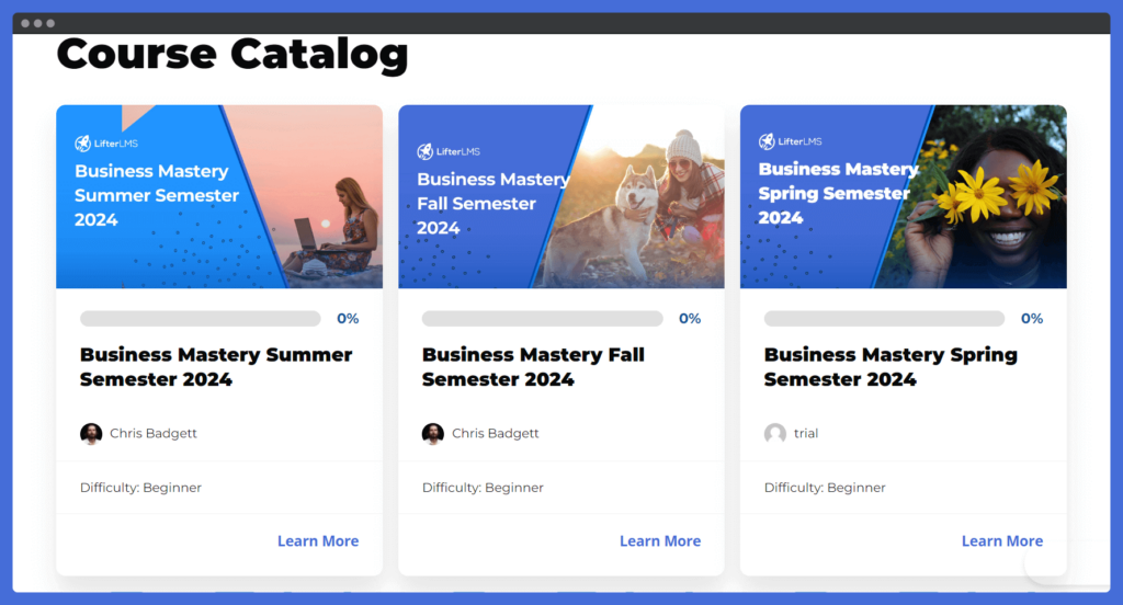 LifterLMS Course Cohorts Catalog