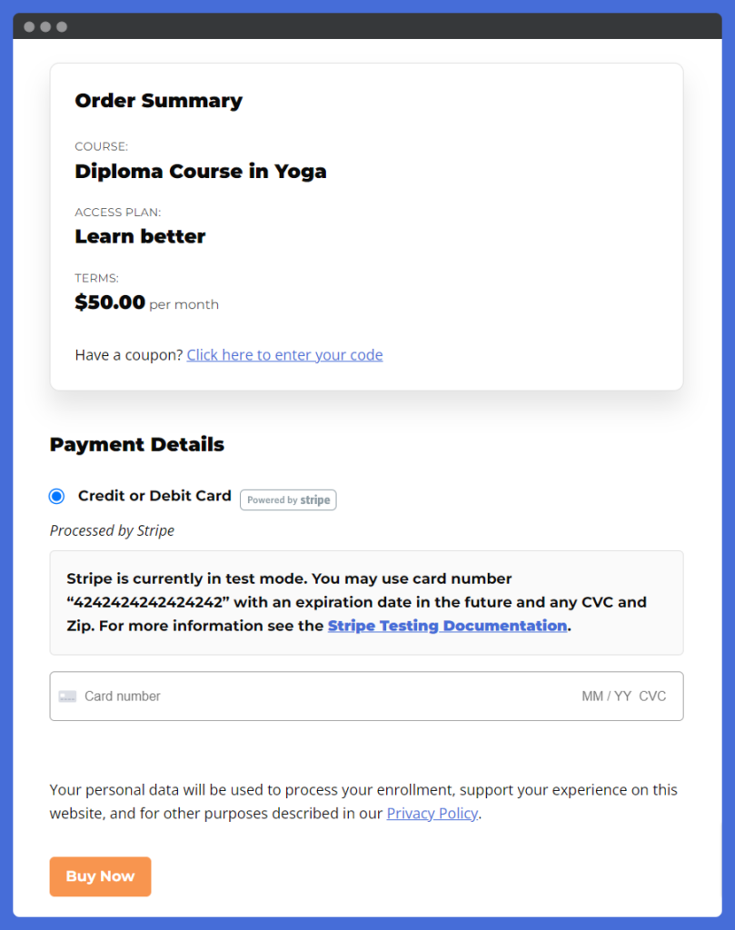 Yoga Business Stripe Payment Gateway for Yoga Course