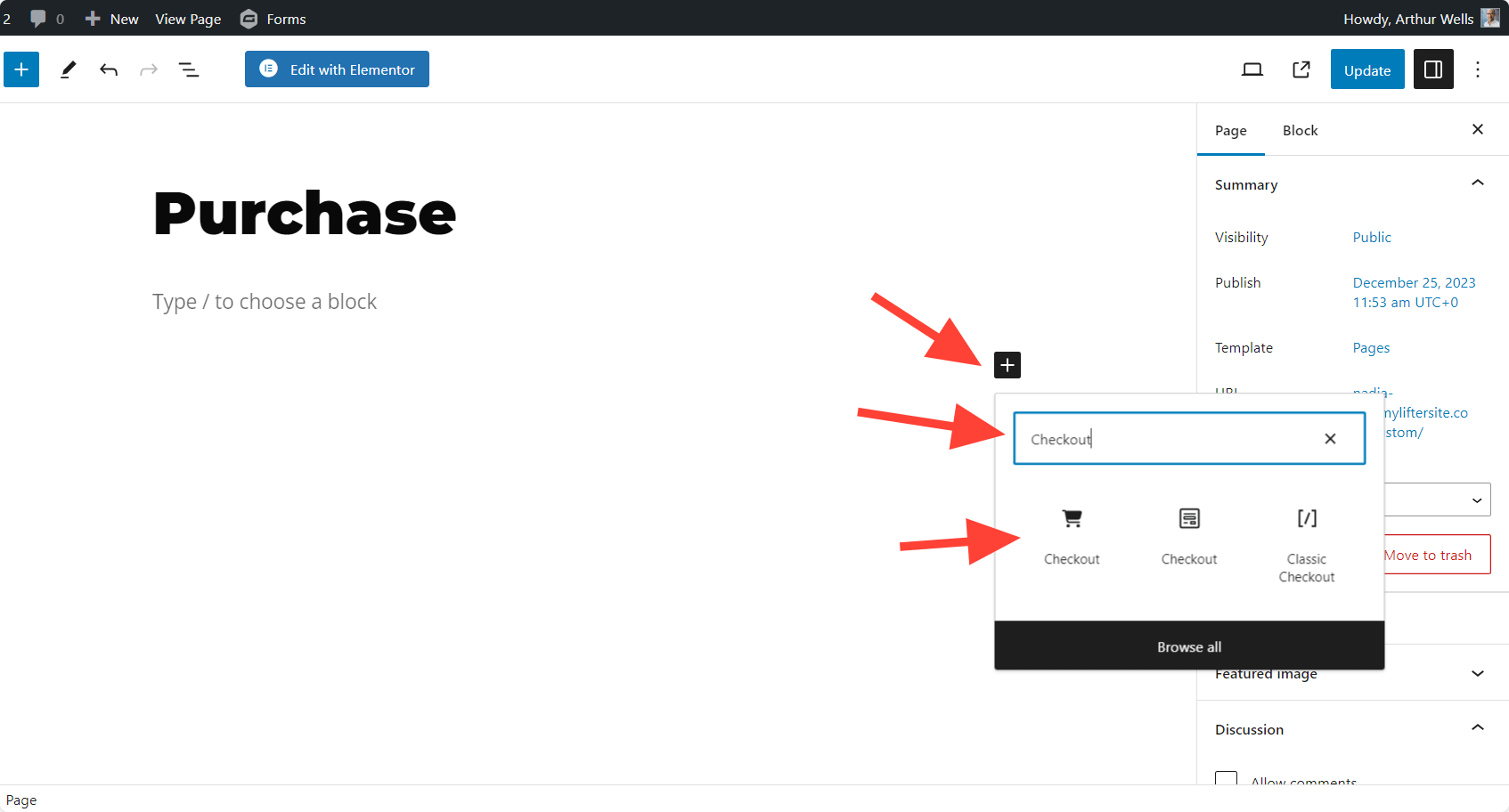LifterLMS Checkout Block Adding Process Screenshot