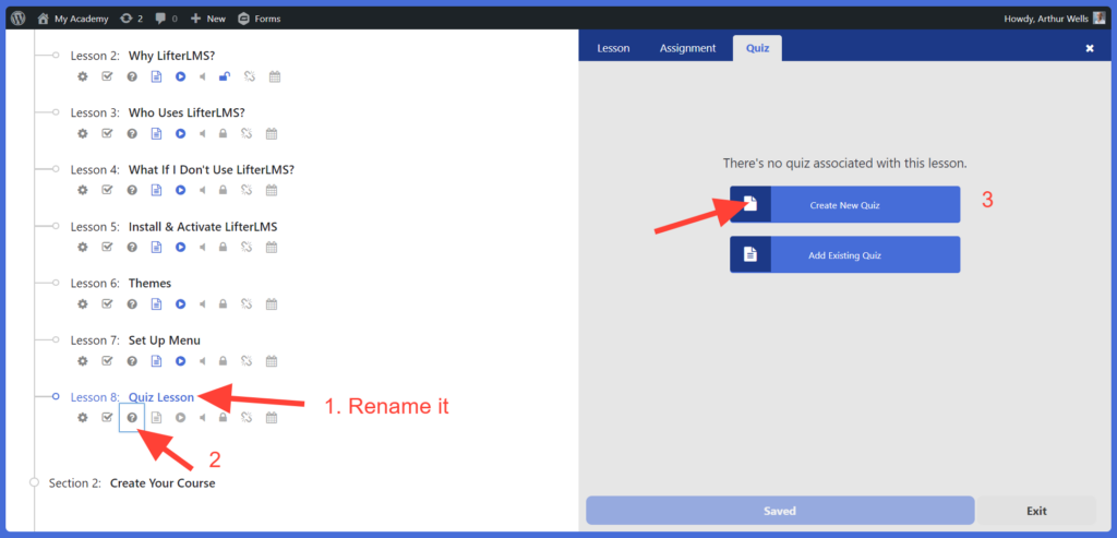 Create Quiz with LifterLMS and Astra