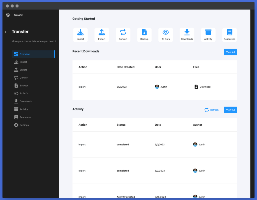 Learndash migration. Install Transfer plugin on source and destination website