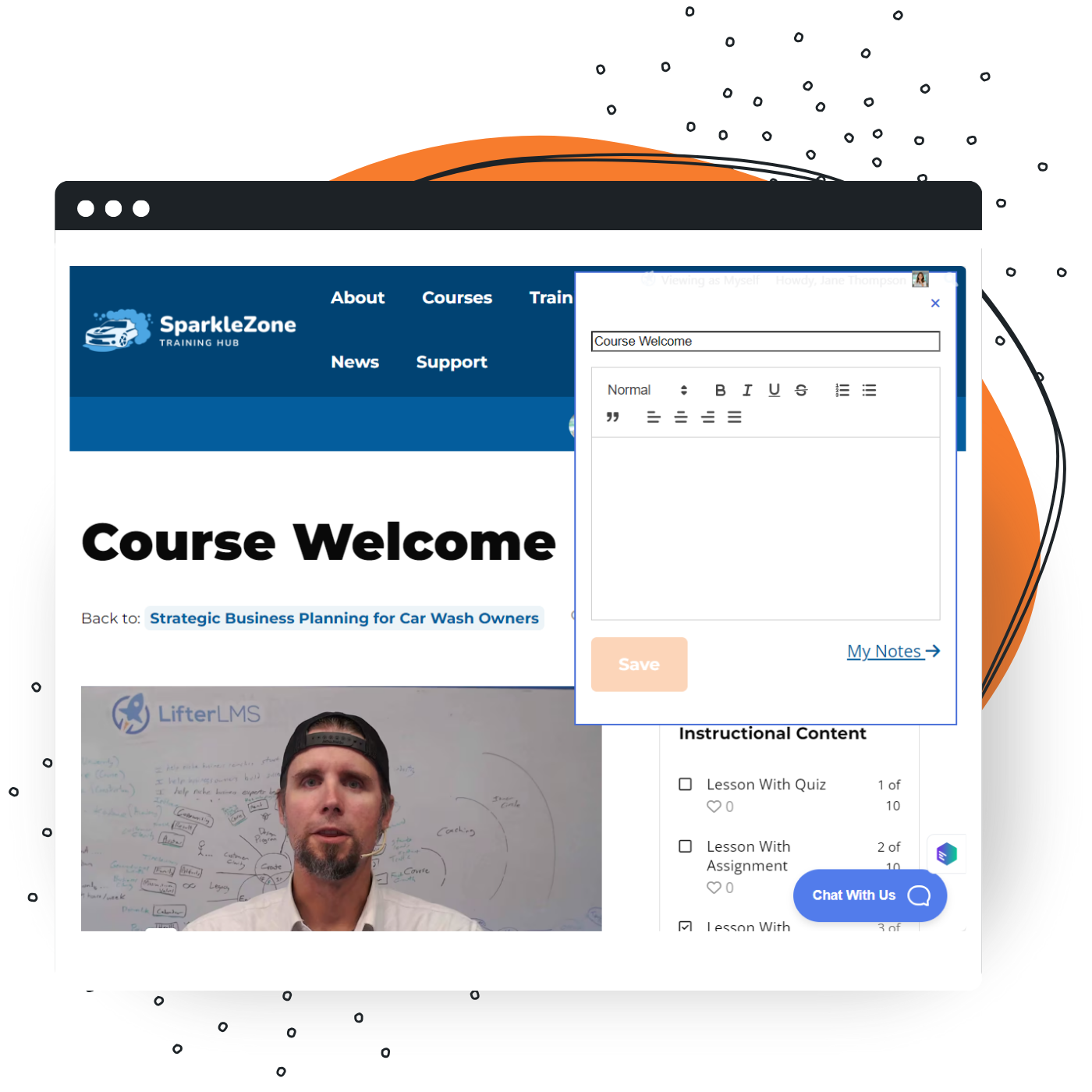 Screenshot of LifterLMS Notes add-on where you can add notes for your course and lesson