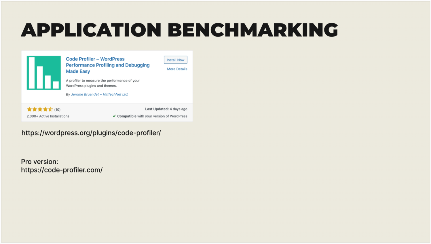 Code Profiler Application benchmarking