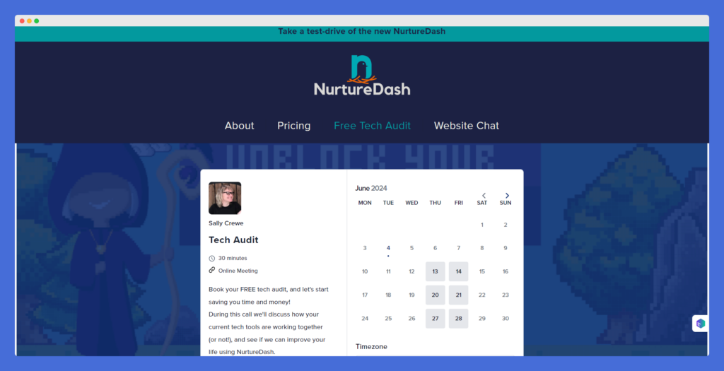 Image of NurtureDash websites Booking page
