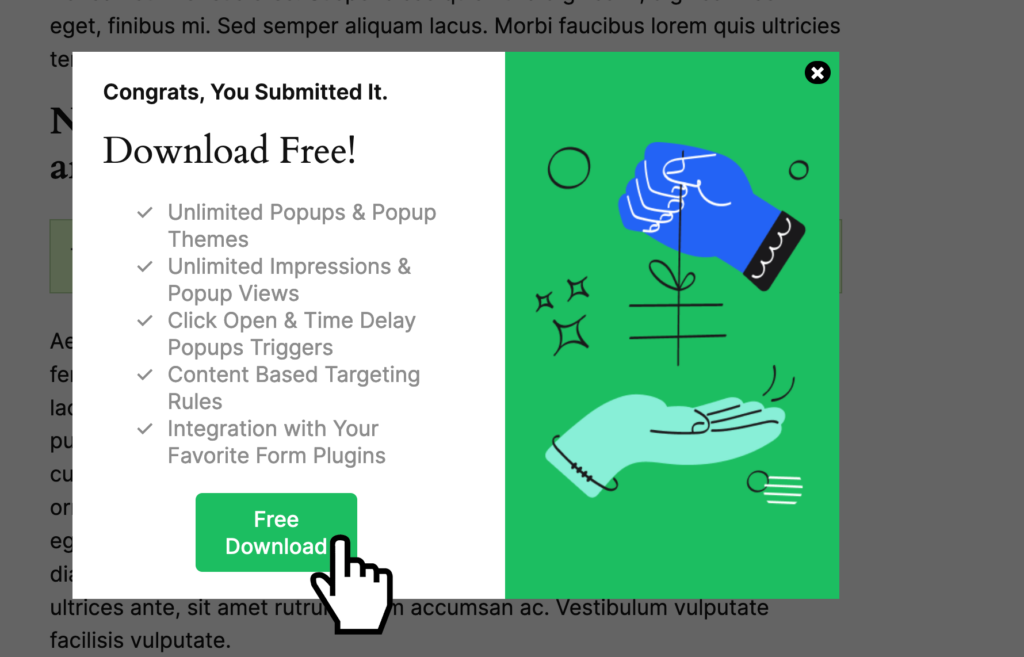 A screen capture of a popup offering a free download