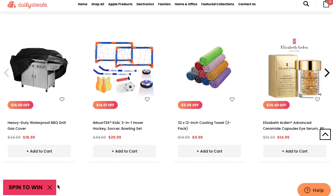 Animated GIF of DailySteals’ lucky wheel popup.