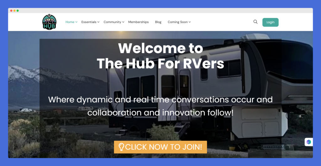 Screenshot of the Home page of The Hub for RVers by Sandy Ellingson