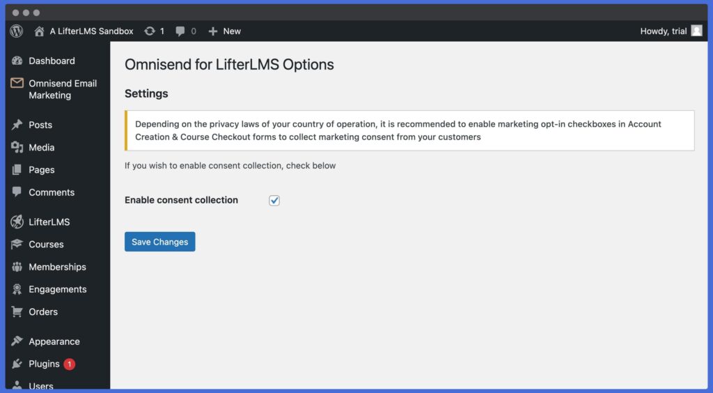 Omnisend Consent Collection for LifterLMS