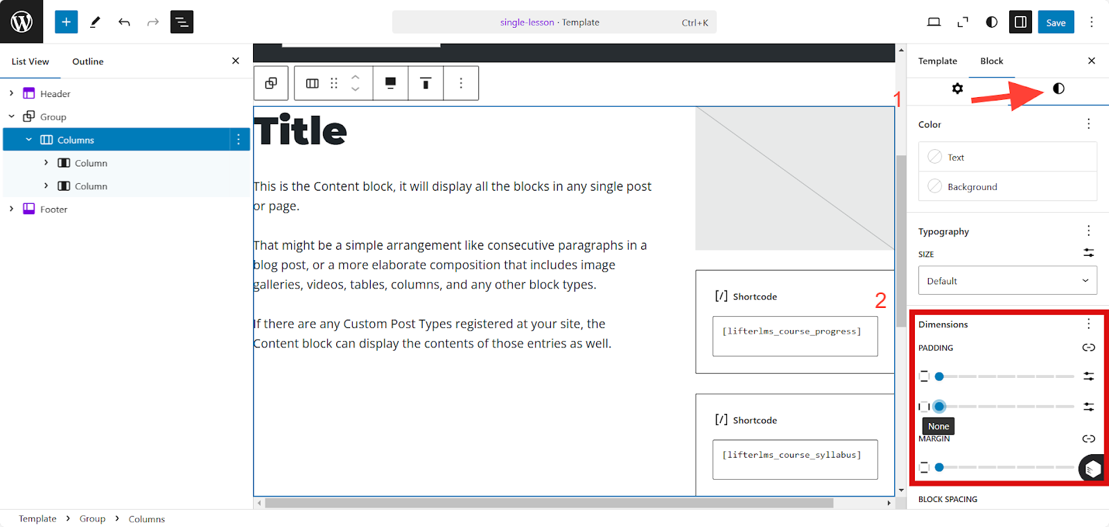 Image of LifterLMS Lesson Full Width Template