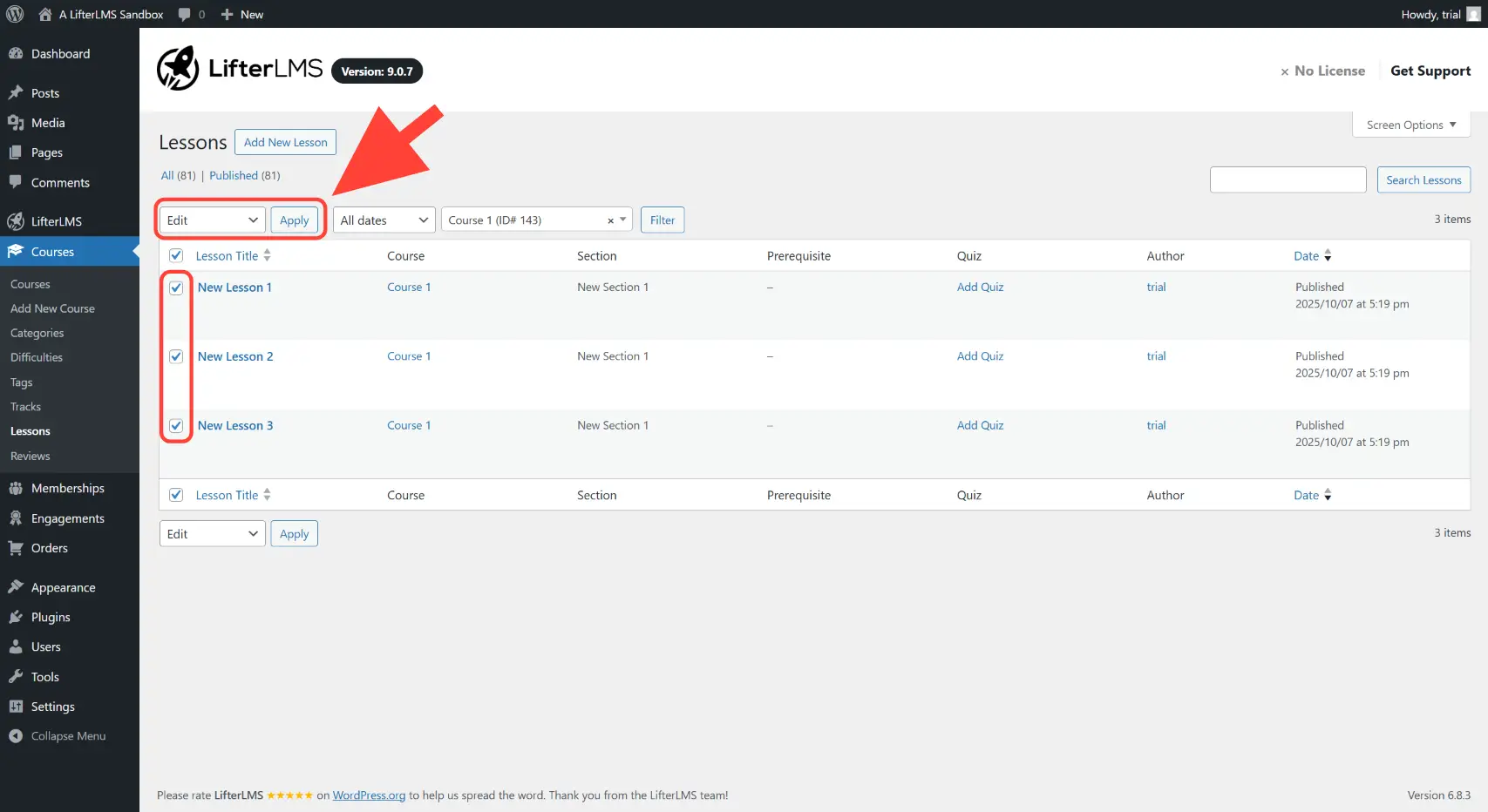 Bulk edit the lessons