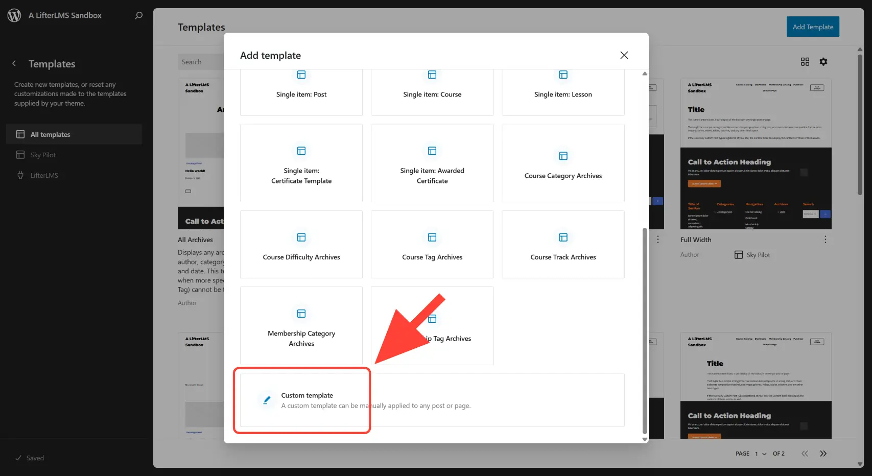 Click on Custom template